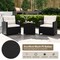 3-Piece PE Rattan Outdoor Furniture Set with Tempered Glass Table and Cushioned Armchairs